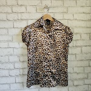 BCBGMAXAZRIA Leopard Print Satin Shirt, XS